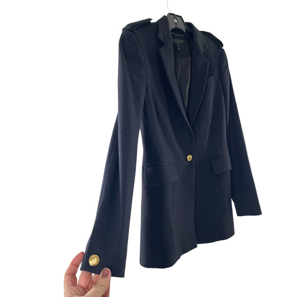 RAG & BONE NAVY WOOL BLEND BLAZER WITH SHOULDER DETAIL - Picture 3 of 11